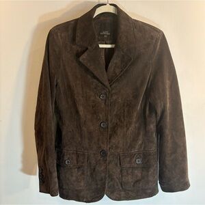 LADY HATHAWAY Sz L Blazer Jacket Suede Pockets Lined Pockets Flaw on Sleeve